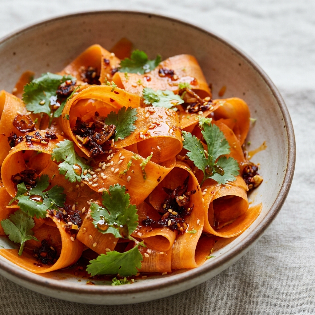 Chili crisp carrot ribbon salad recipe