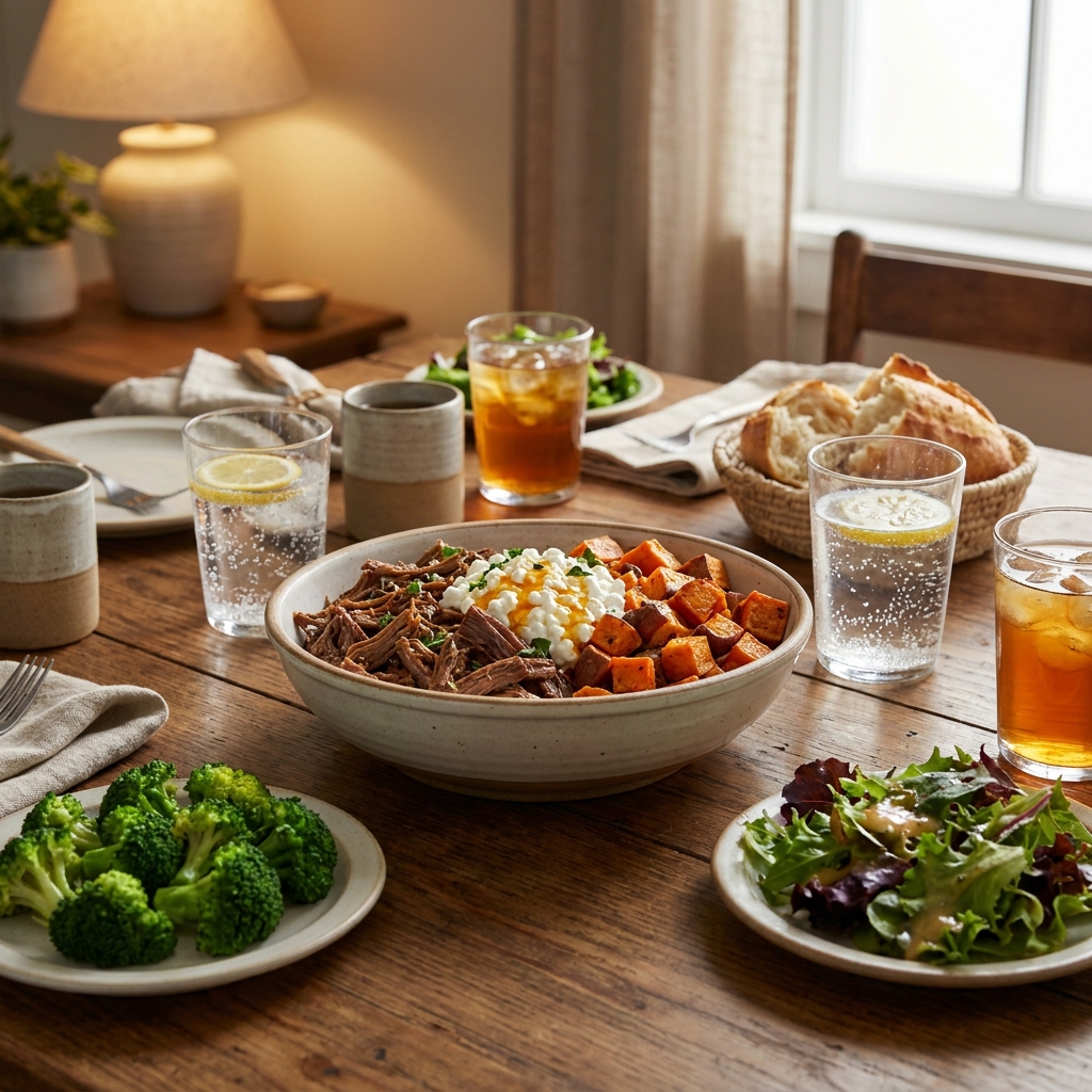 Hot honey cottage cheese sweet potato beef bowl