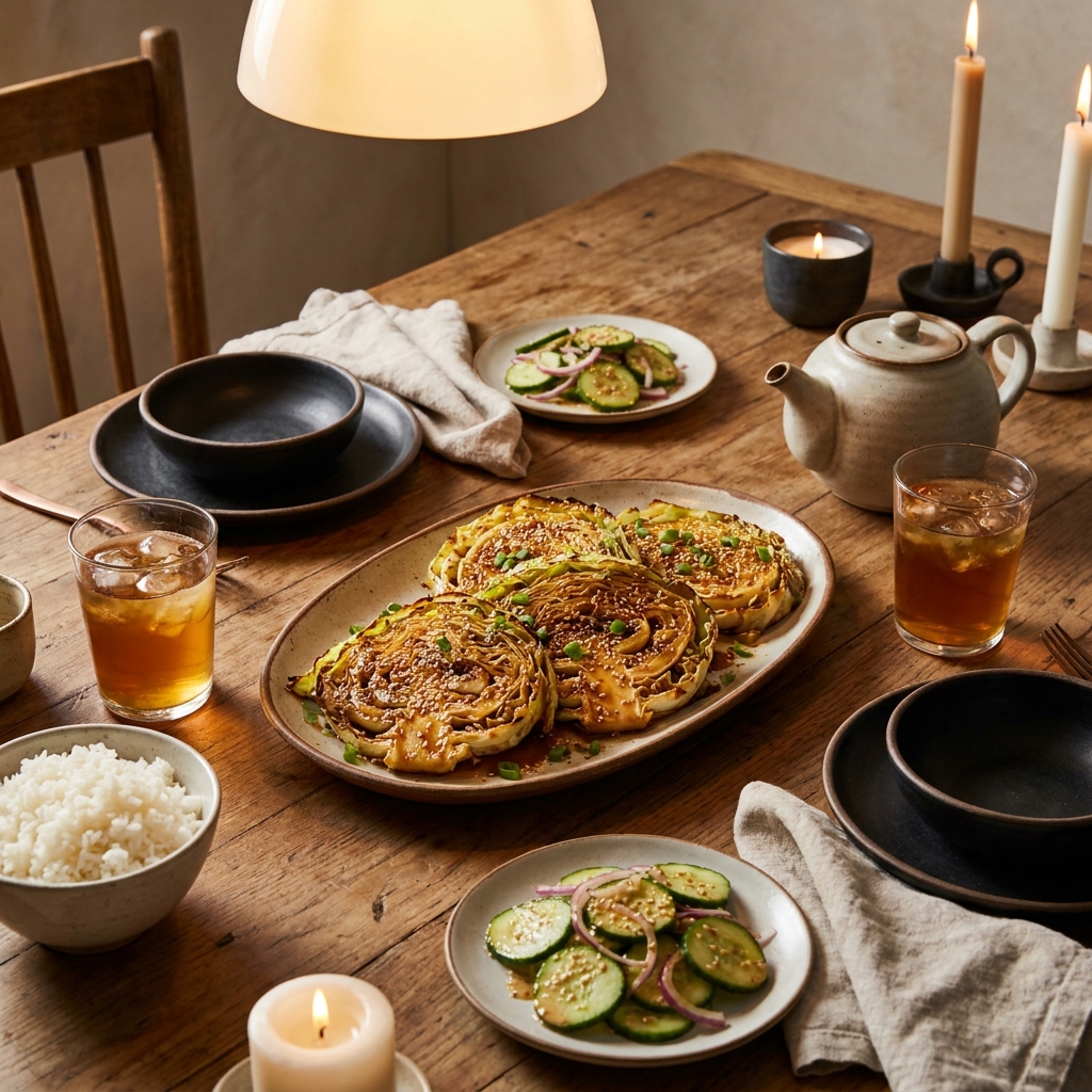 Miso cabbage steaks