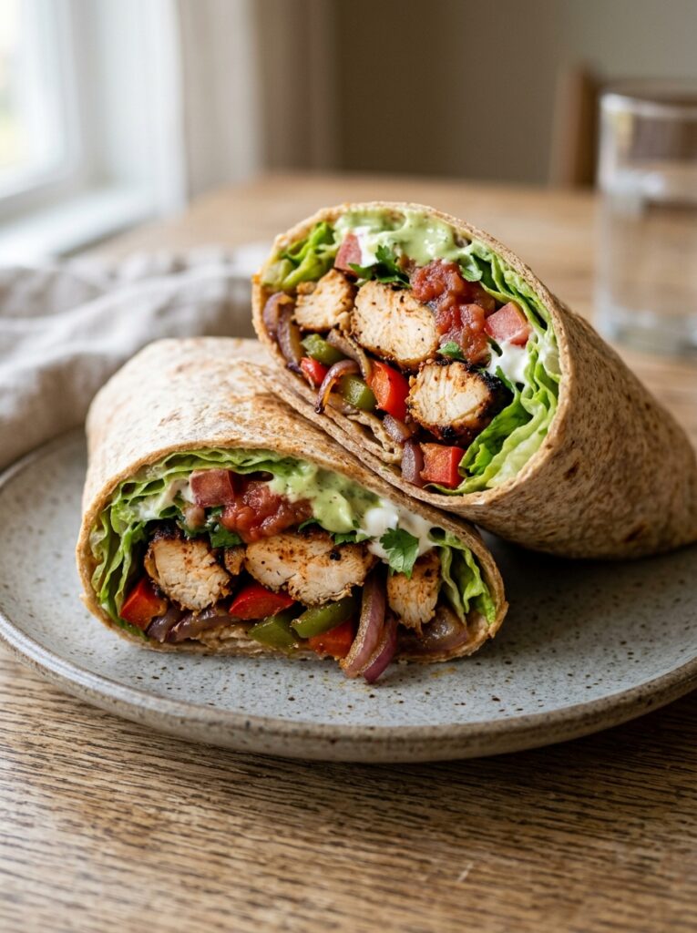 High Protein Chicken Fajita Lunch Wrap 12 A realistic close up recipe photo 202604292004