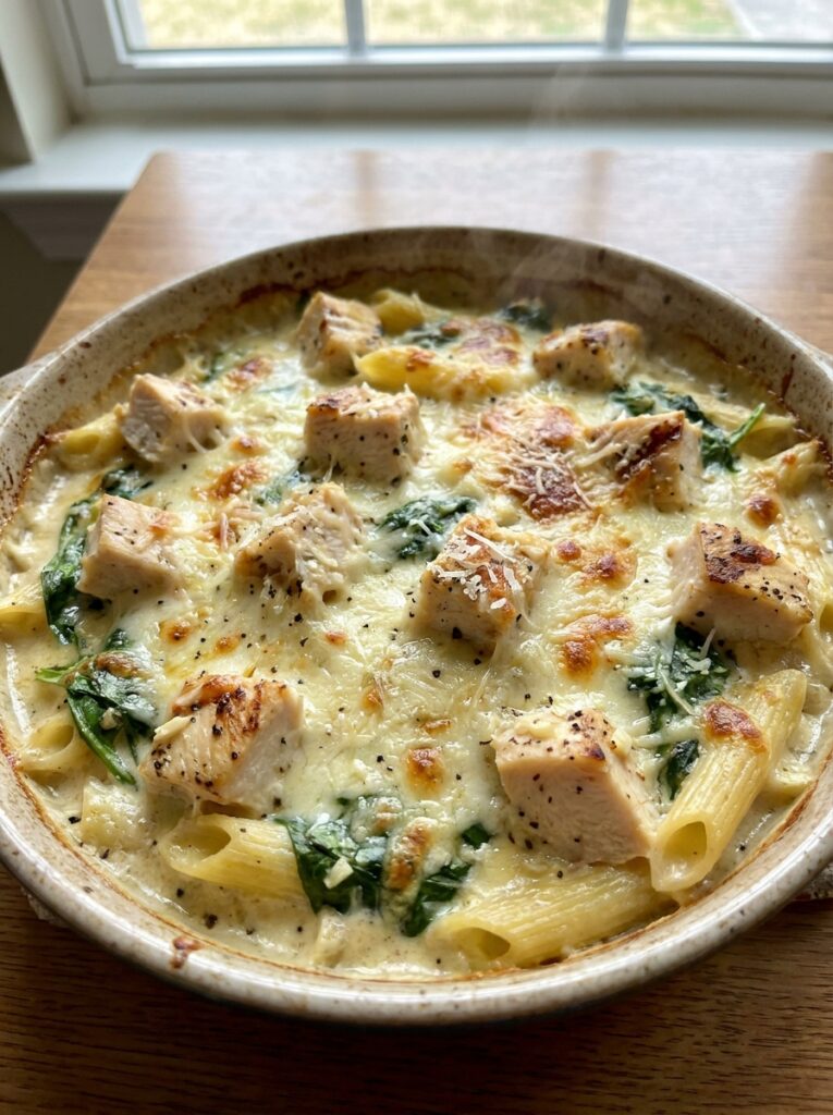 High Protein Chicken Alfredo Bake Recipe 12 A realistic close up recipe photo 202605011601 1