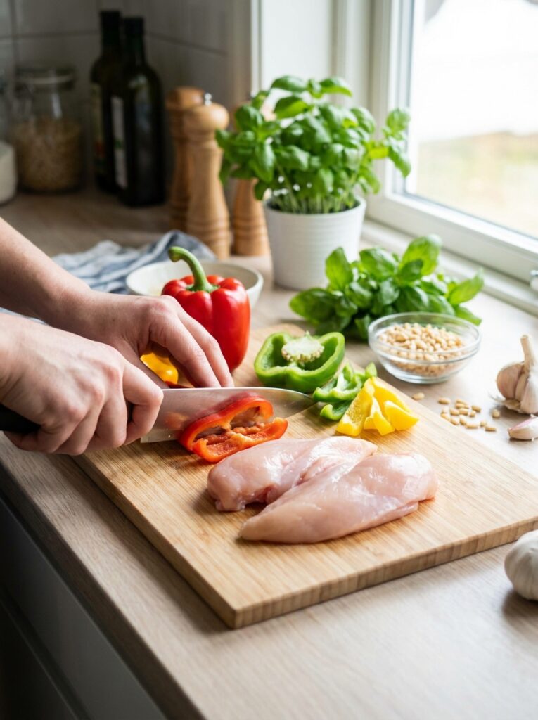 High Protein Chicken Pesto Stuffed Peppers 14 Chicken pesto stuffed peppers co… 202604292105