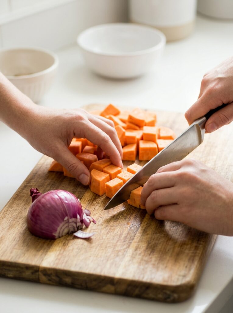 High Protein Sweet Potato Breakfast Hash 14 Cooking sweet potato 202604221856