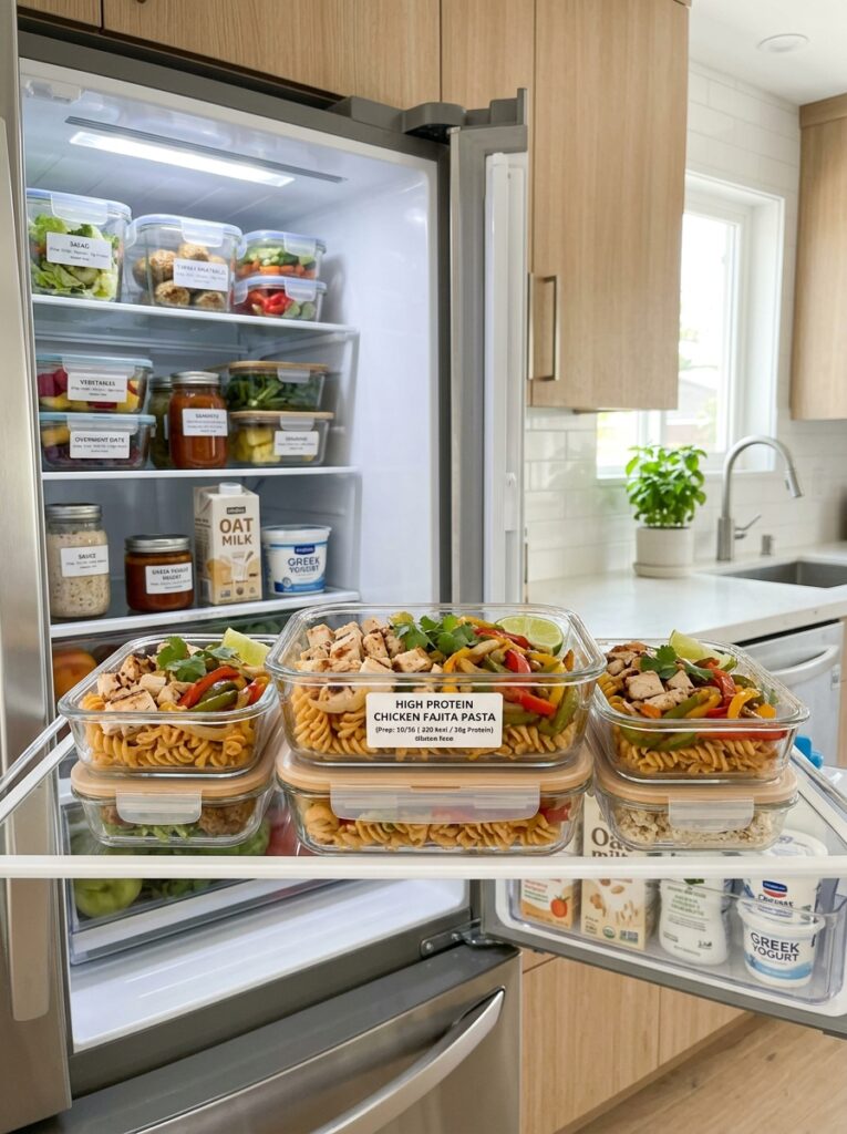 High Protein Chicken Fajita Pasta Recipe 16 Food storage containers 202604261422