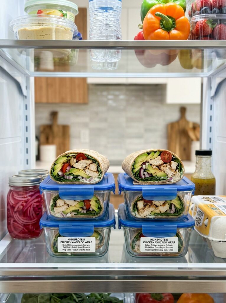 High Protein Chicken Avocado Wrap Recipe 16 Food storage containers 202604261428