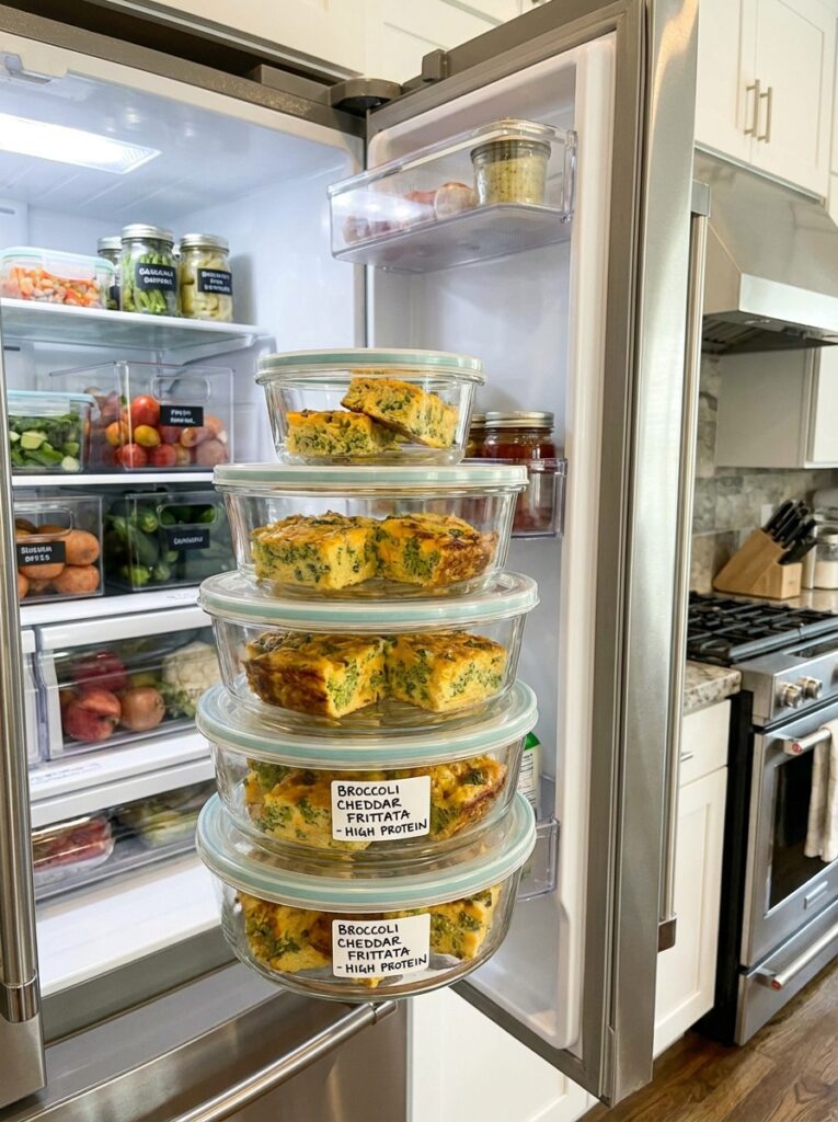 High Protein Broccoli Cheddar Frittata 16 Food storage containers 202604272158