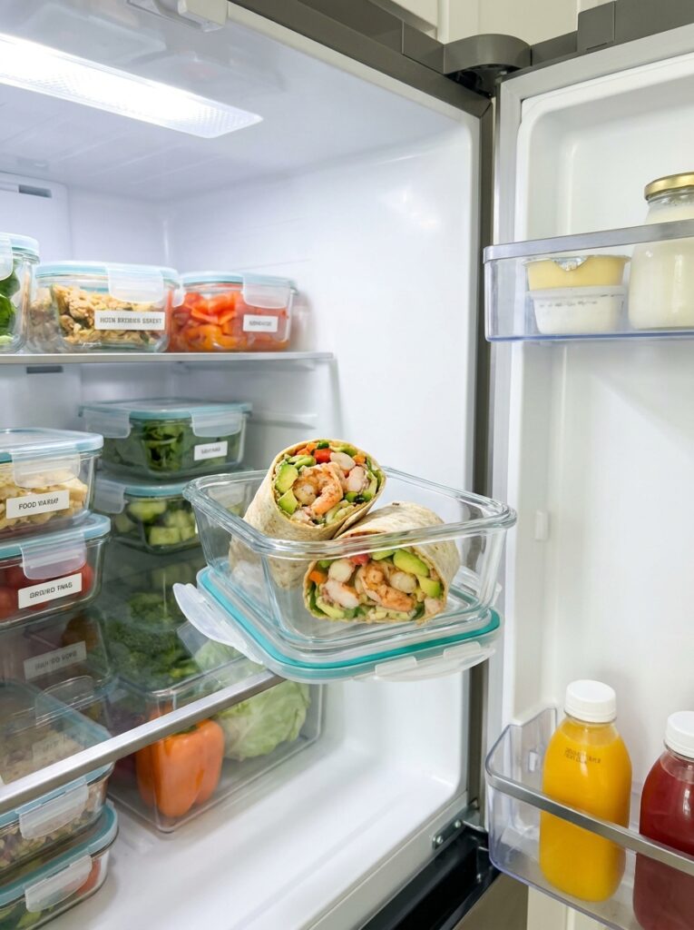 High Protein Grilled Shrimp Lunch Wrap: A Complete Recipe Guide 15 Food storage containers with shr… 202605011654
