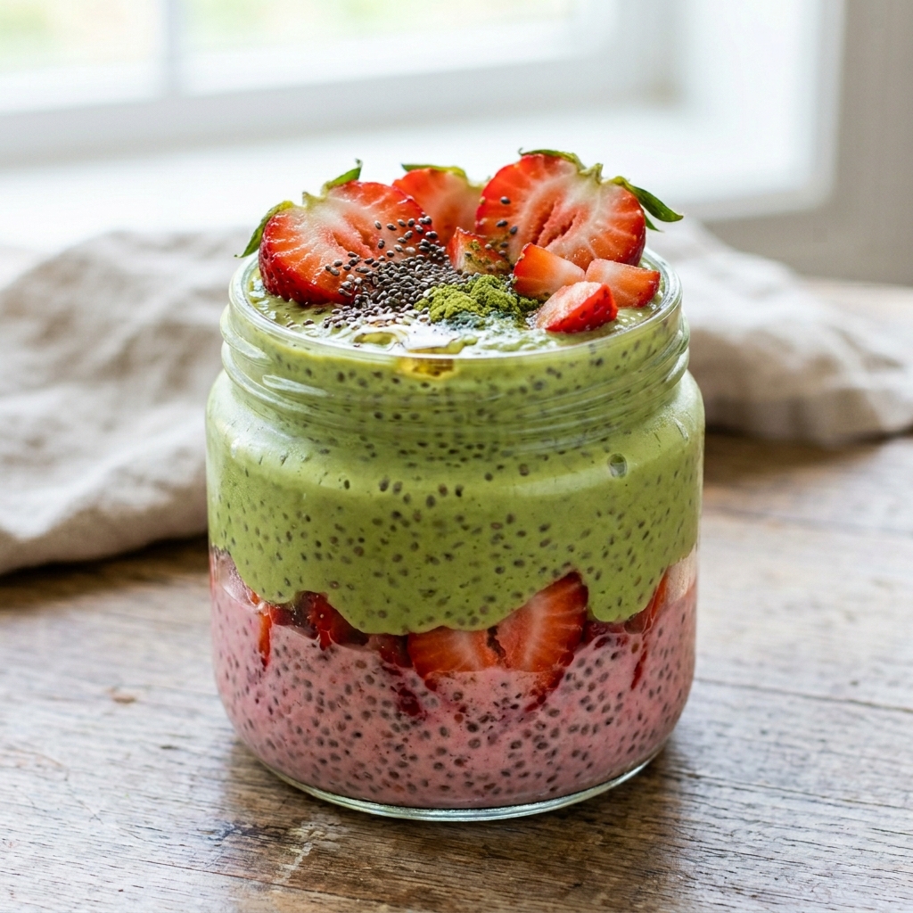 Strawberry Matcha Chia Pudding Recipe