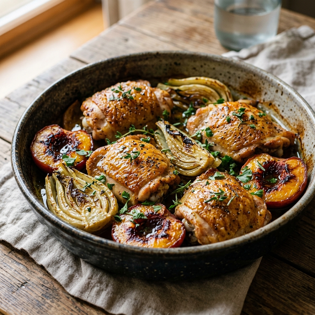 Roasted Chicken With Fennel and Peaches recipe