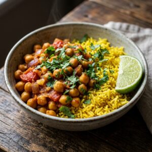 Harissa Chickpeas With Turmeric Rice recipe