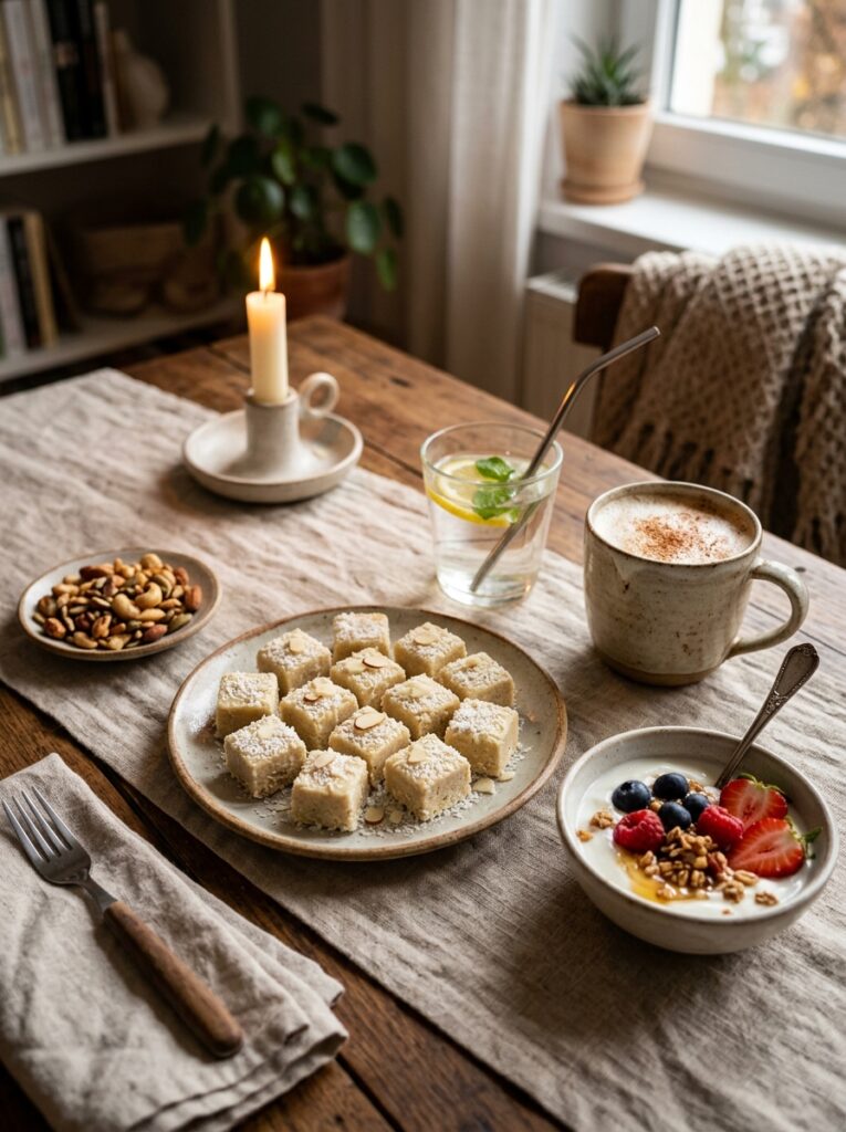 high protein white chocolate bites 15 A full serving setup of 202605042118