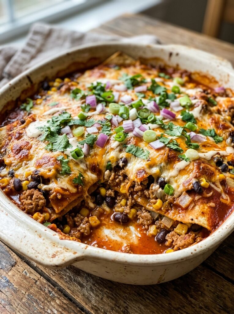 High Protein Turkey Enchilada Casserole: The Ultimate Healthy Dinner 1 A realistic close up recipe photo 202605051710