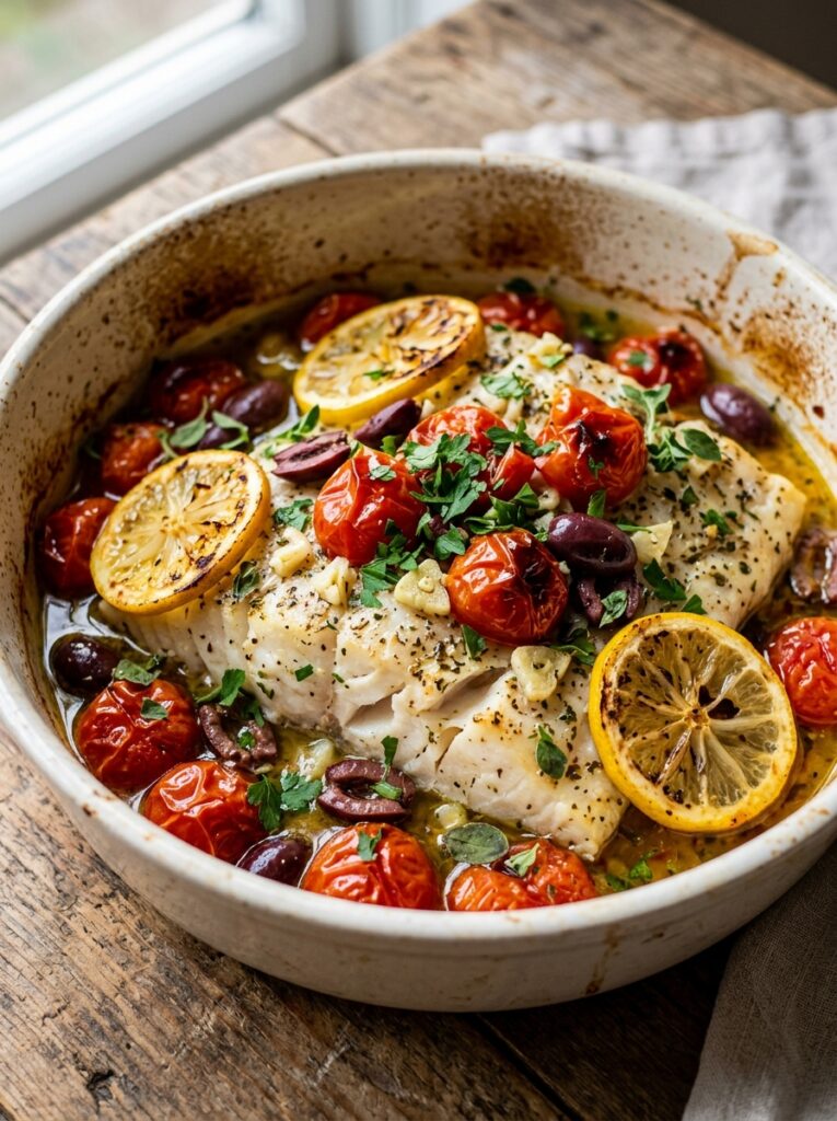 high protein mediterranean baked cod 12 A realistic close up recipe photo 202605241438
