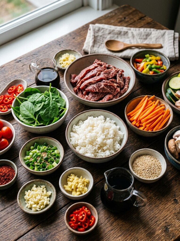 High Protein Korean Beef Bowl Recipe 13 Beef bowl ingredients on table 202605062028