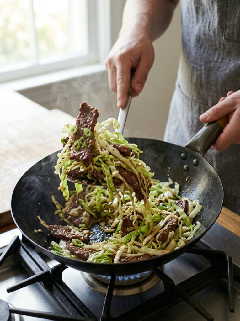 Beef cabbage stir fry cooking 202605161236