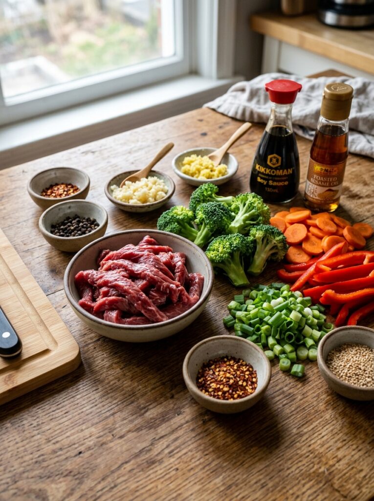 high protein beef stir fry 13 Beef stir fry ingredients arranged 202605062059