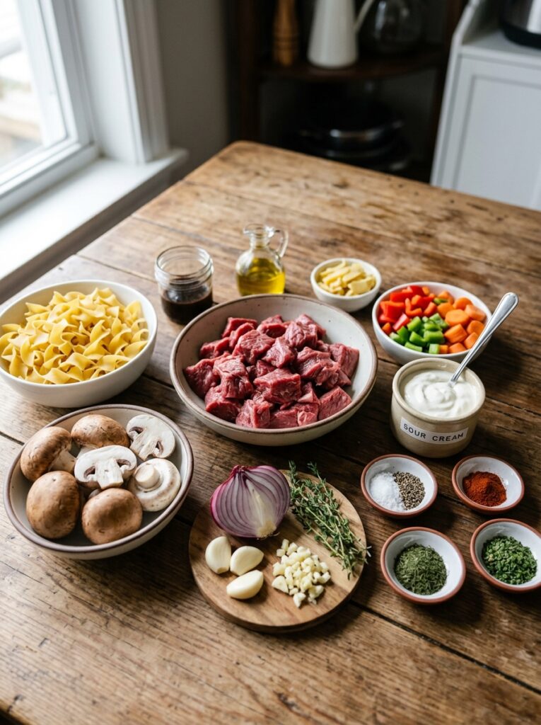 High Protein Beef Stroganoff Pasta 13 Beef stroganoff ingredients on t… 202605160041