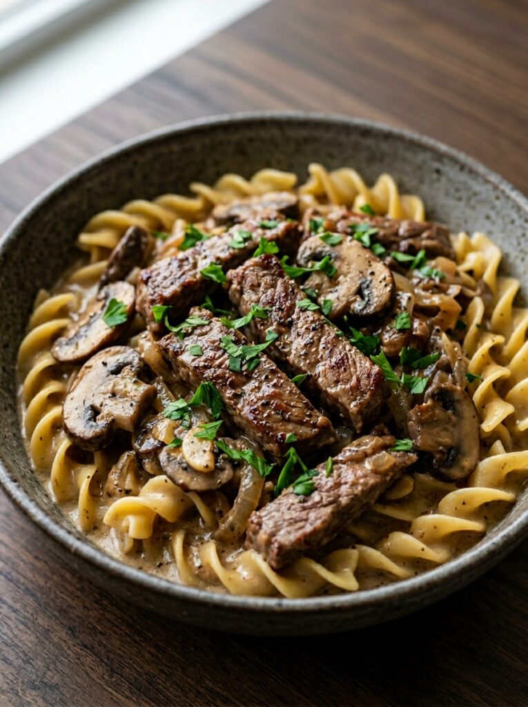 High Protein Beef Stroganoff Pasta 12 Beef stroganoff pasta dish 202605160041