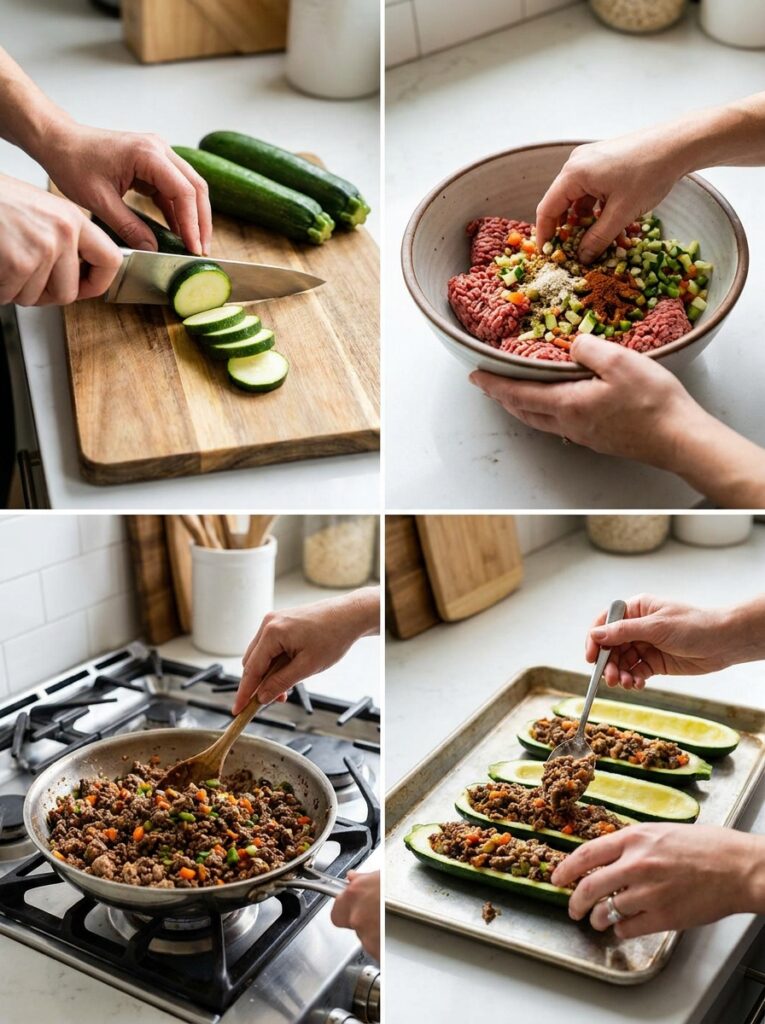 High Protein Beef Stuffed Zucchini Boats: Savory Low-Carb Main Dish 14 Beef stuffed zucchini boats cooking 202605132254