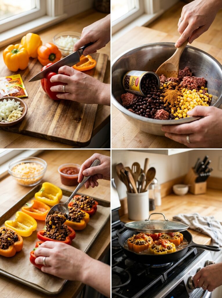 High Protein Beef Taco Stuffed Peppers 3 Beef taco stuffed peppers cooking 202605181732