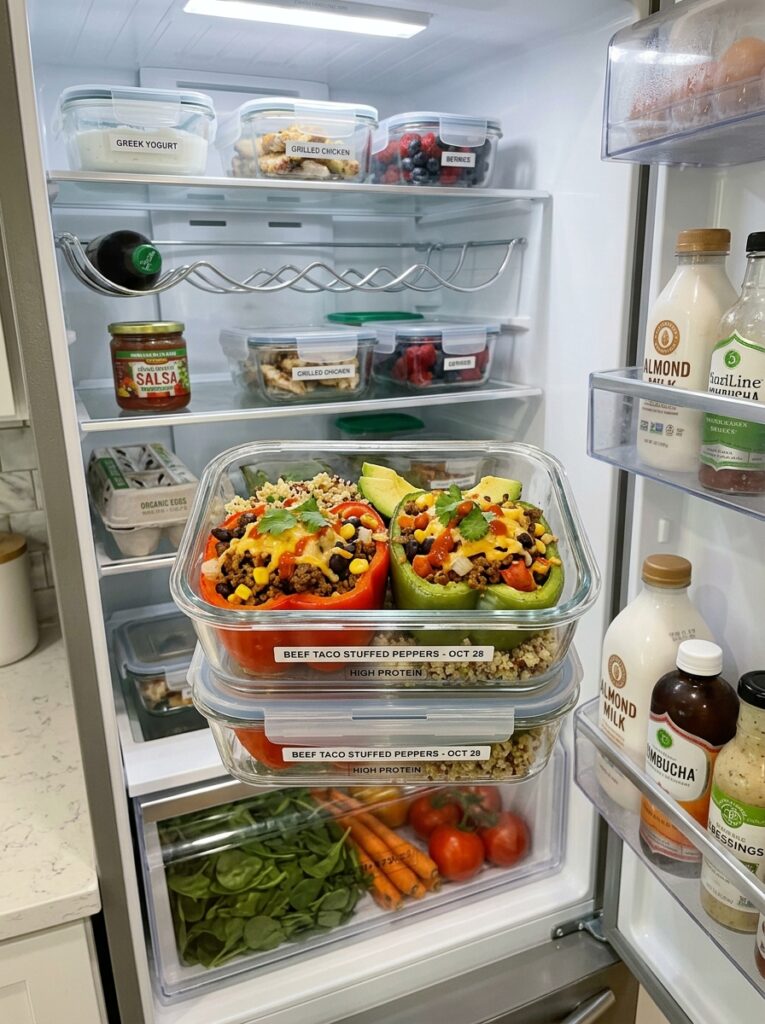 High Protein Beef Taco Stuffed Peppers 5 Beef taco stuffed peppers fridge 202605181732