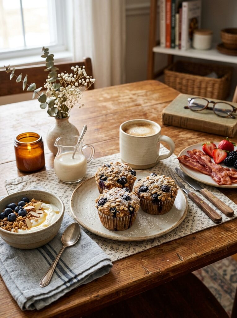 high protein blueberry oatmeal muffins 15 Blueberry oatmeal muffins setup 202605121516