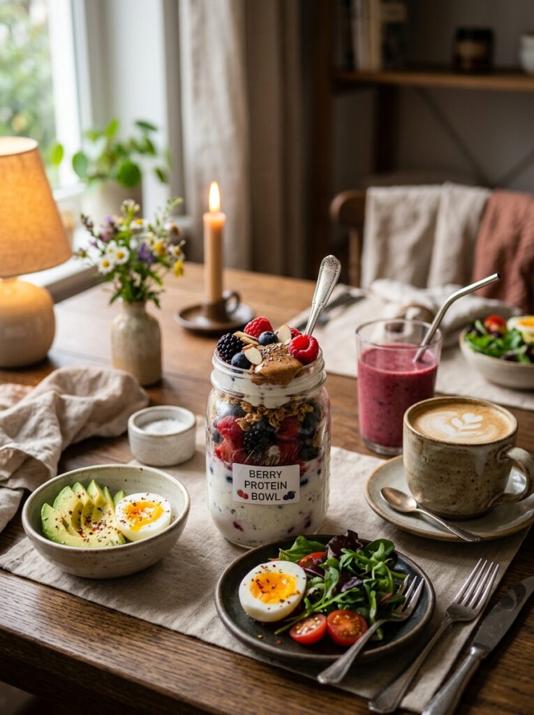 High Protein Mixed Berry Breakfast Jar 15 Breakfast jar with side dishes 202605311501