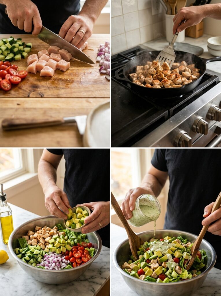 High Protein Chicken Avocado Chopped Salad 14 Chicken avocado salad cooking pr… 202605311516