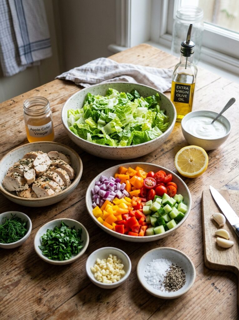 high protein roast chicken chopped salad 13 Chicken salad ingredients arrang… 202605241421