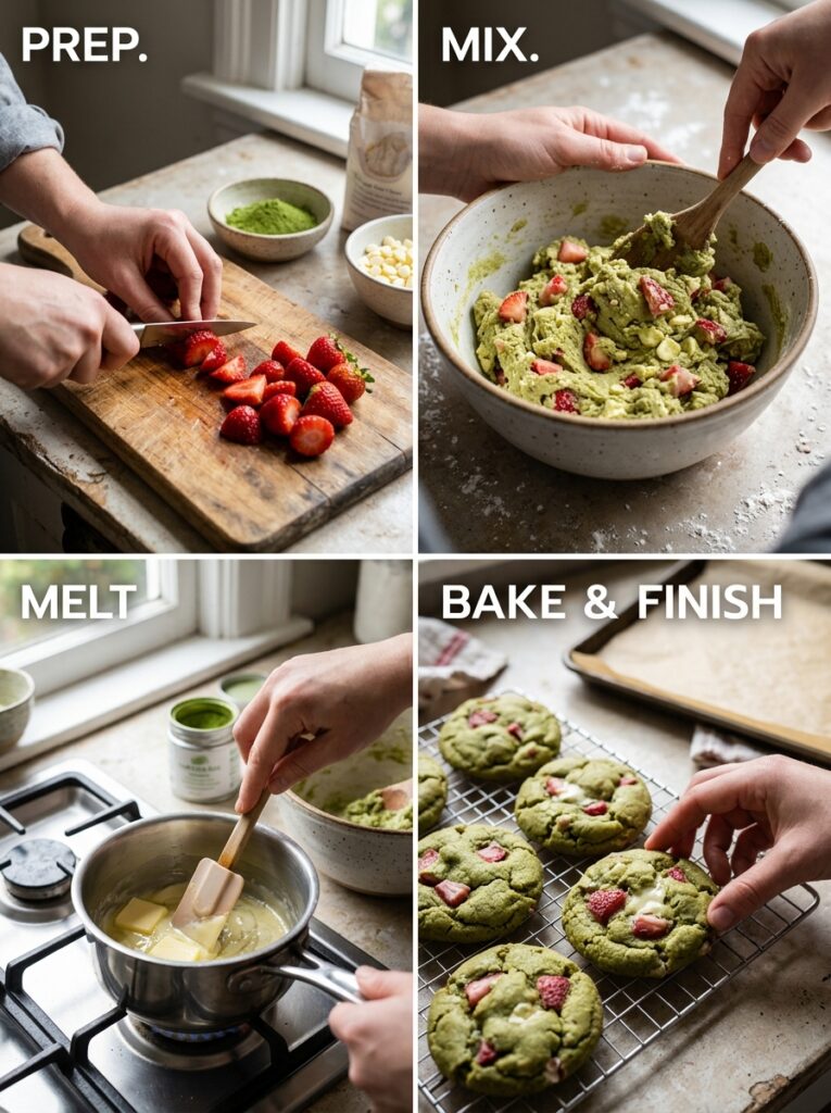 Soft strawberry matcha cookies white chocolate 14 Cookies cooking process mixing bowl 202606111452