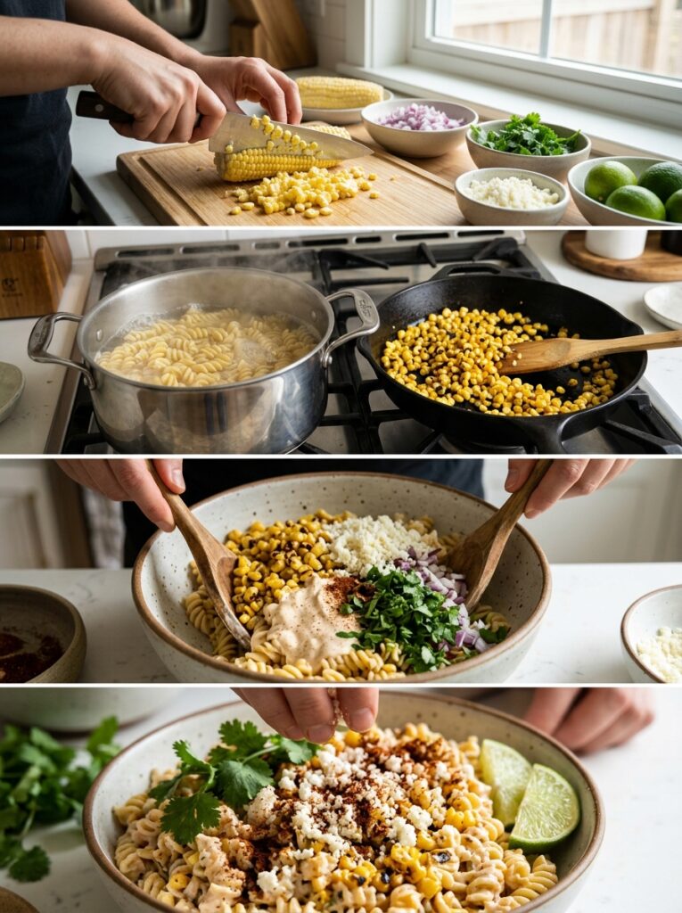 Elote Mexican Street Corn Pasta Salad 14 Cooking elote pasta salad step b… 202606041557