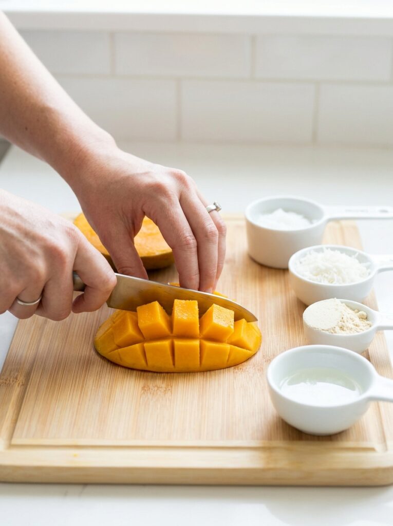 high protein mango coconut bites: Homemade Healthy Snack Recipe 14 Cooking high protein mango bites 202605091825