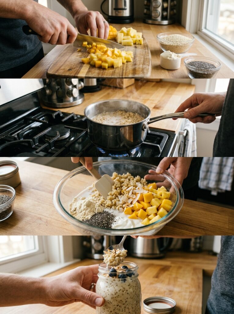 high protein tropical overnight quinoa: creamy coconut breakfast bowl 14 Cooking tropical overnight quinoa 202605250054