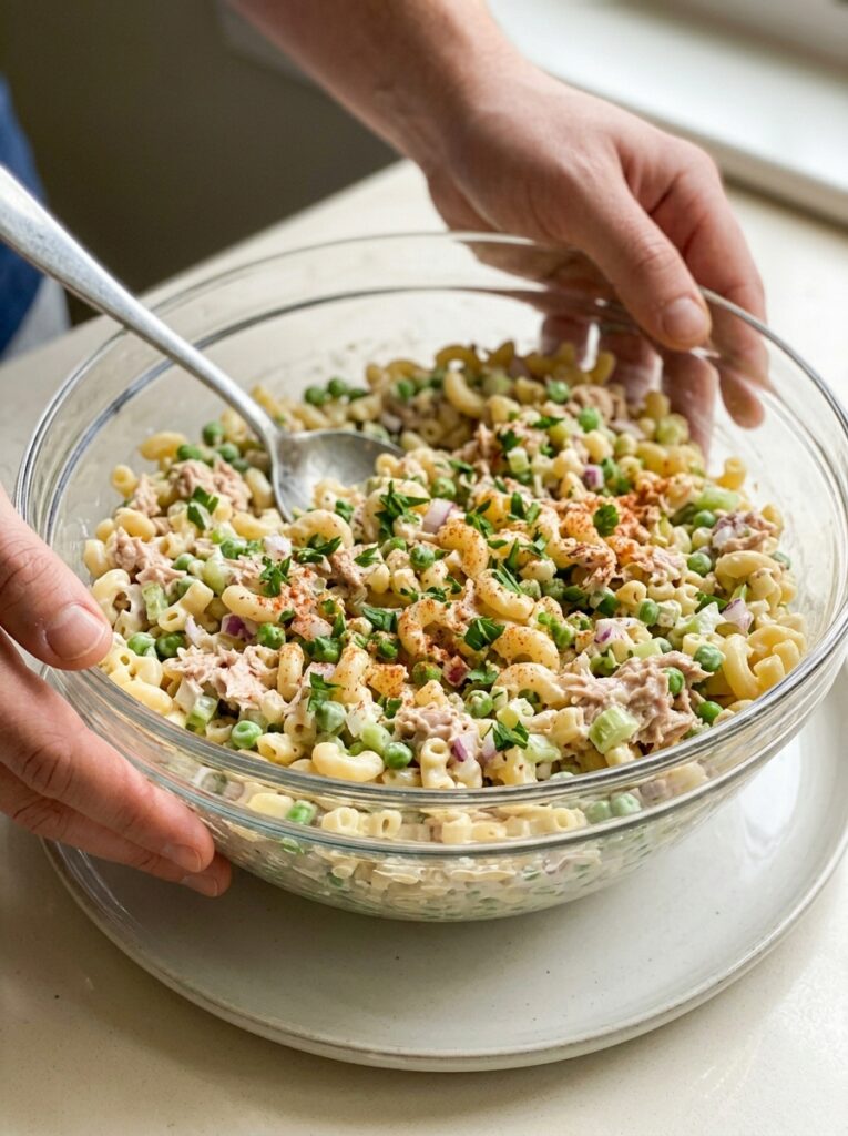 Traditional Tuna Macaroni Salad with Peas 14 Cooking tuna macaroni salad with… 202606031724