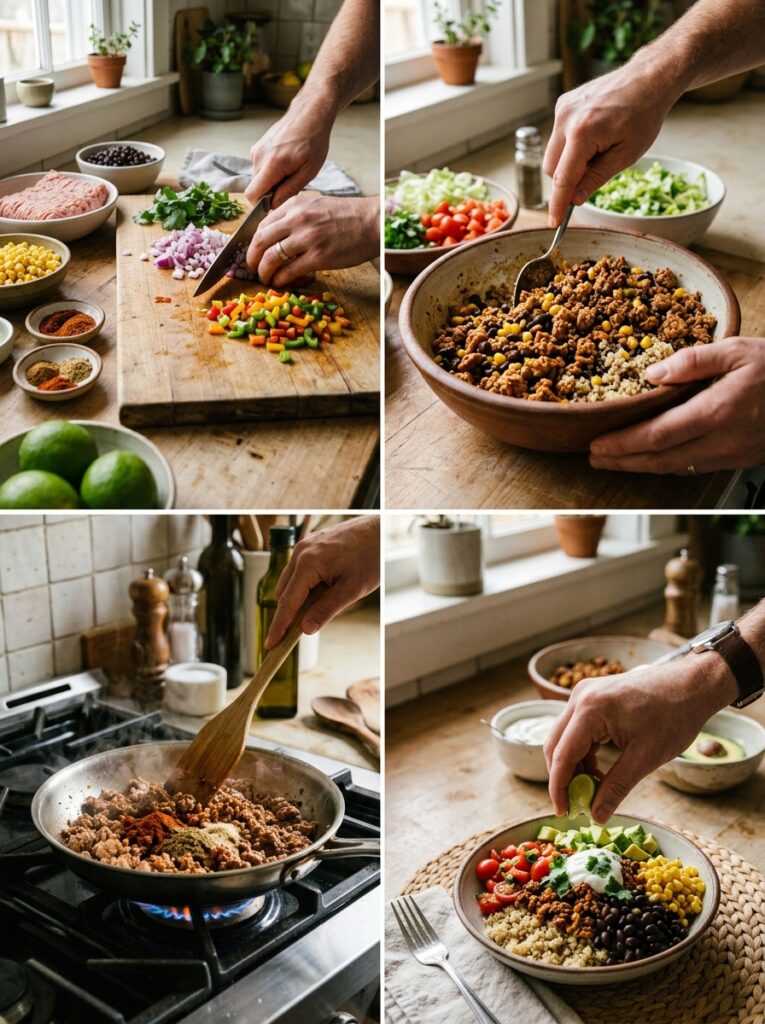 High Protein Turkey Taco Bowl 14 Cooking turkey taco bowl step by… 202605021231