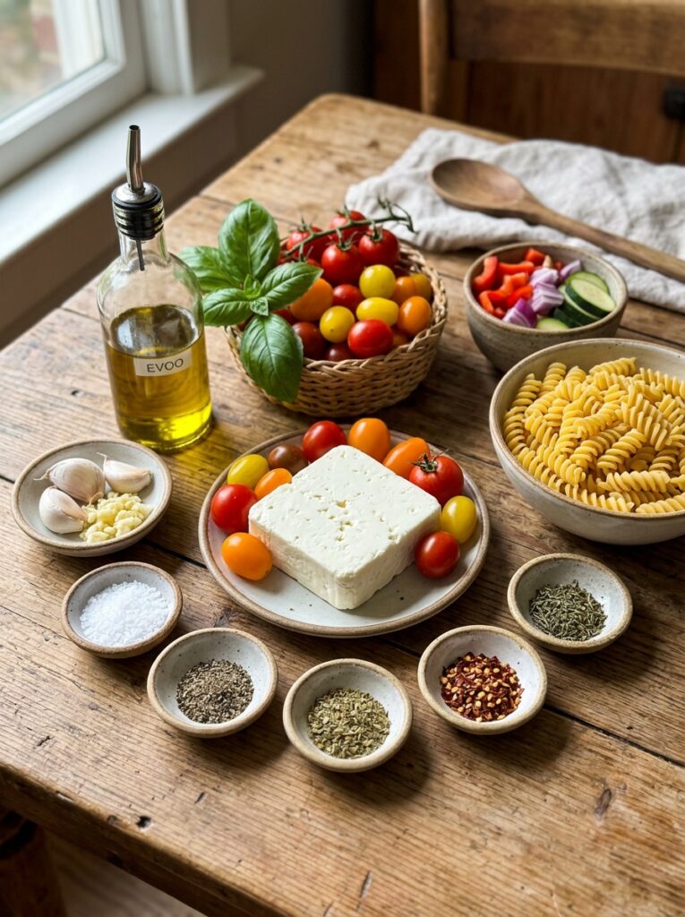 Viral Feta Pasta Baked Tomato 13 Feta pasta ingredients arranged … 202606091539