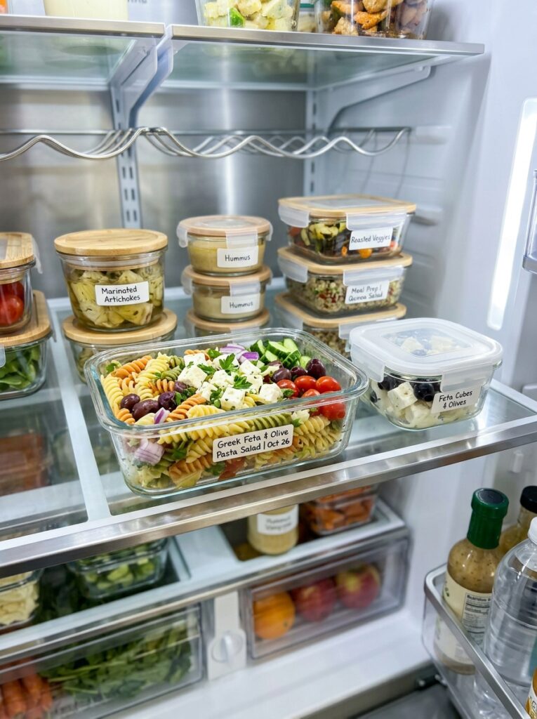 Greek Feta and Olive Pasta Salad: A Quick Mediterranean Delight 16 Food containers with feta olive 202606031732