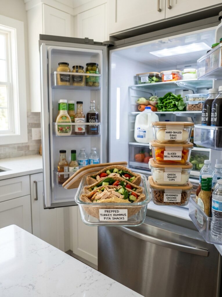 Food containers with turkey hummus 202605101304