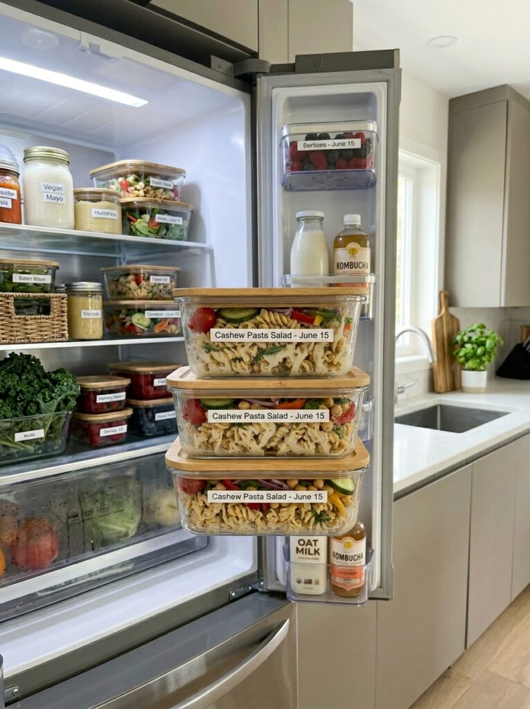 Creamy cashew dressing vegan pasta salad 16 Food containers with vegan pasta… 202606051601