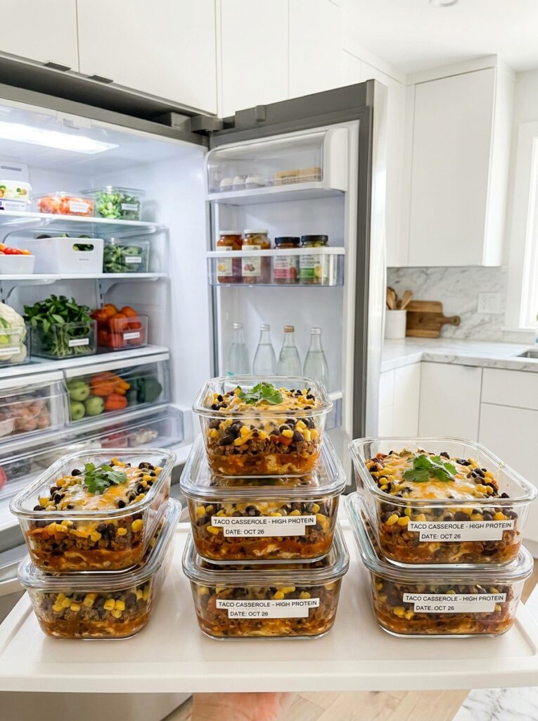High Protein Beef Taco Casserole 16 Food storage containers beef tac… 202605132231