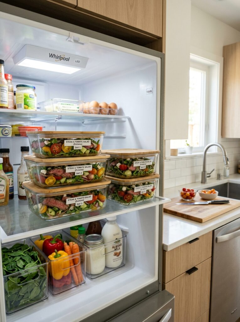 Food storage containers steak salad 202606021834