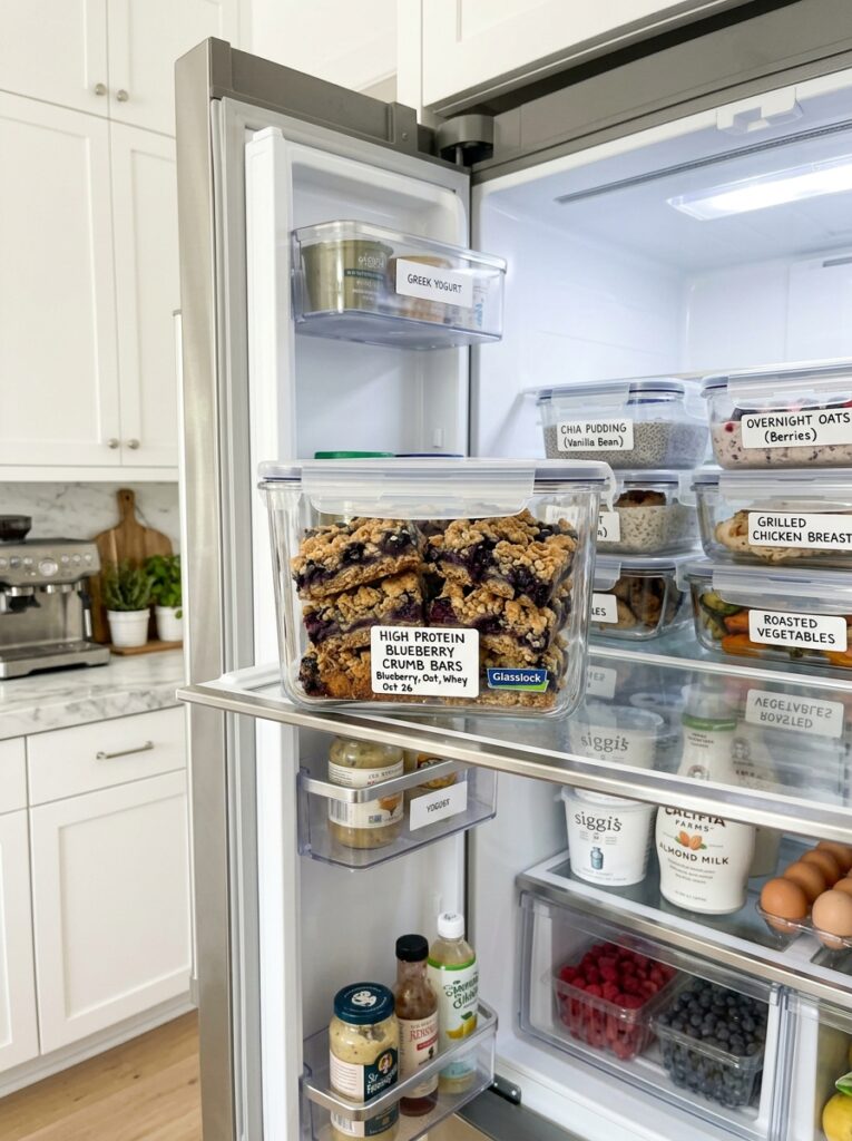 High Protein Blueberry Crumb Bars 16 Food storage containers with bars 202605311445