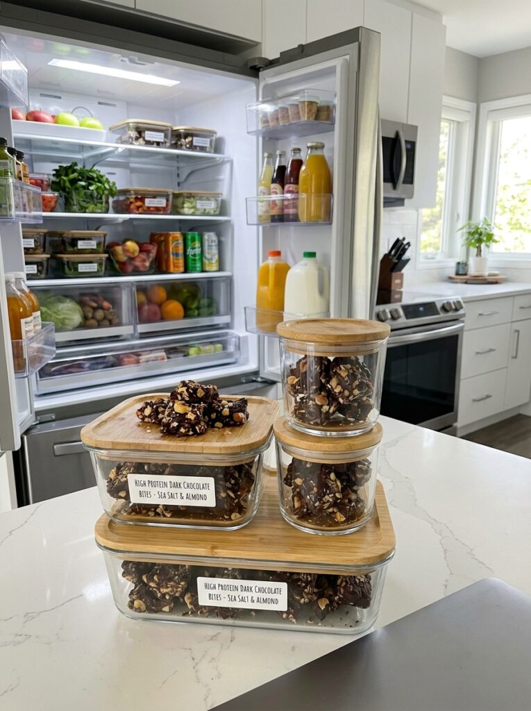 High Protein Dark Chocolate Bites: A Complete Homemade Recipe 16 Food storage containers with bites 202605131633