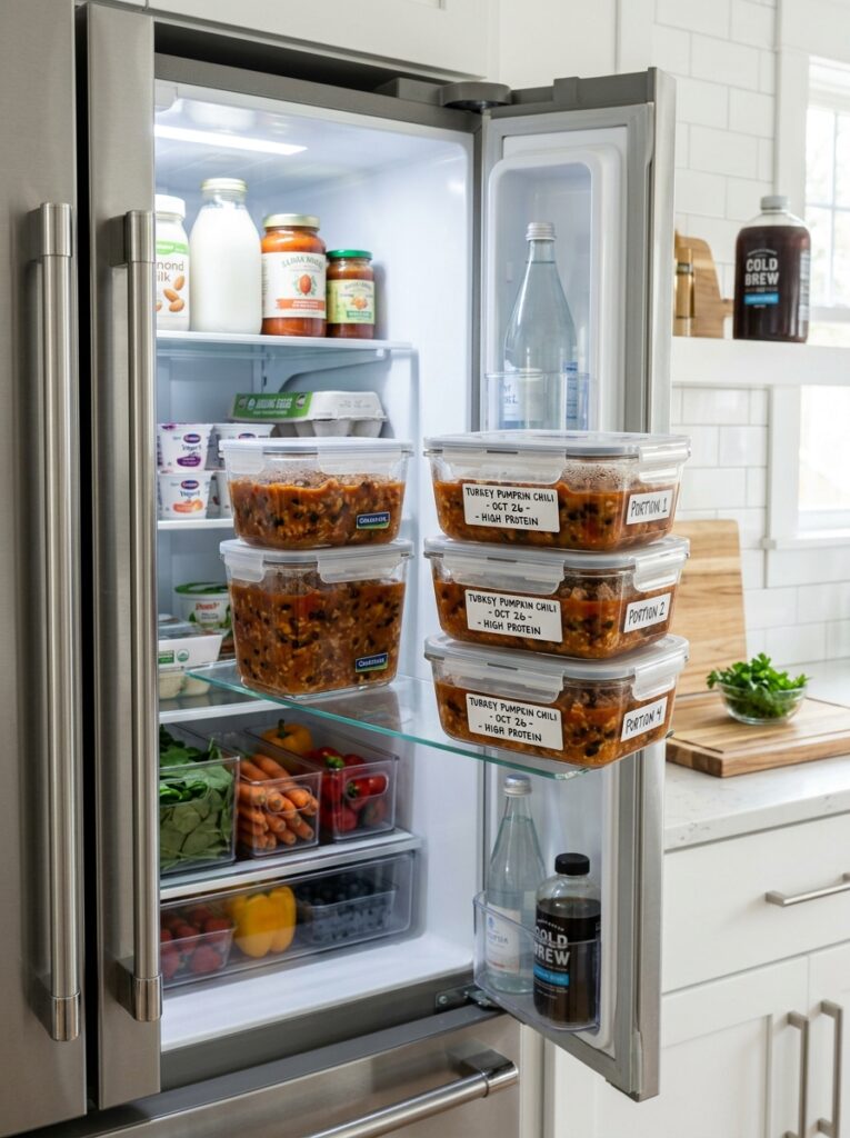 High Protein Turkey Pumpkin Chili 16 Food storage containers with chili 202605091828