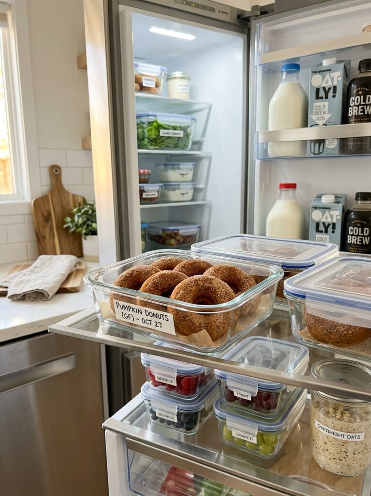 Baked Pumpkin Donuts with Cinnamon Sugar: Easy Fall Treat 5 Food storage containers with donuts 202606071611