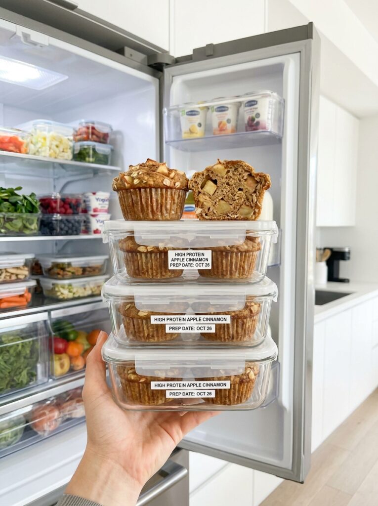 High Protein Apple Cinnamon Muffins 16 Food storage containers with muf… 202605131622