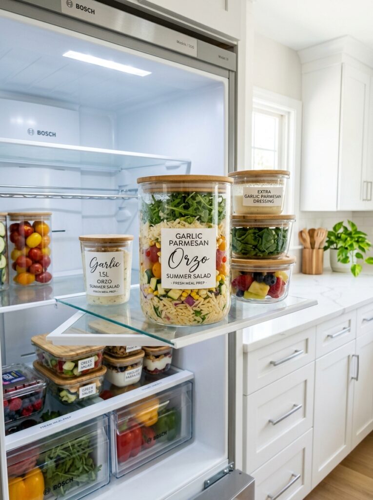 Garlic Parmesan Orzo Summer Salad Recipe 16 Food storage containers with orz… 202606041605