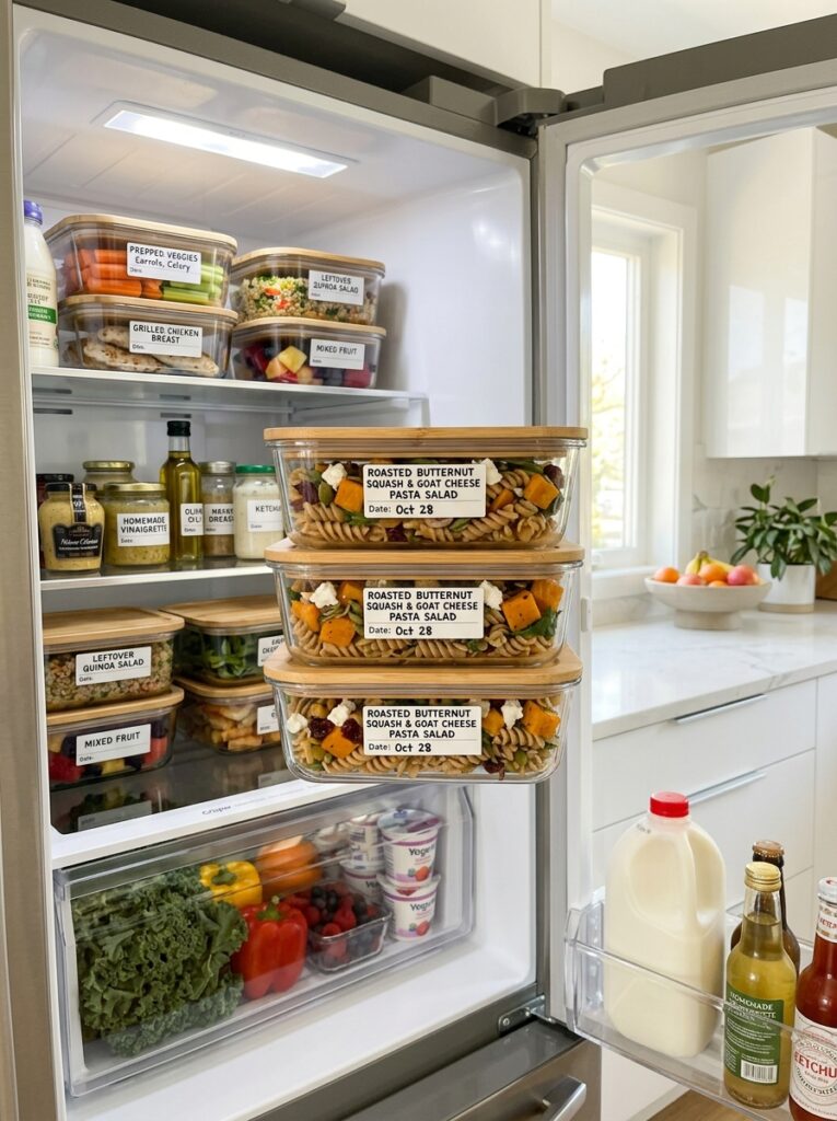 Roasted butternut squash goat cheese pasta salad 16 Food storage containers with pas… 202606051656
