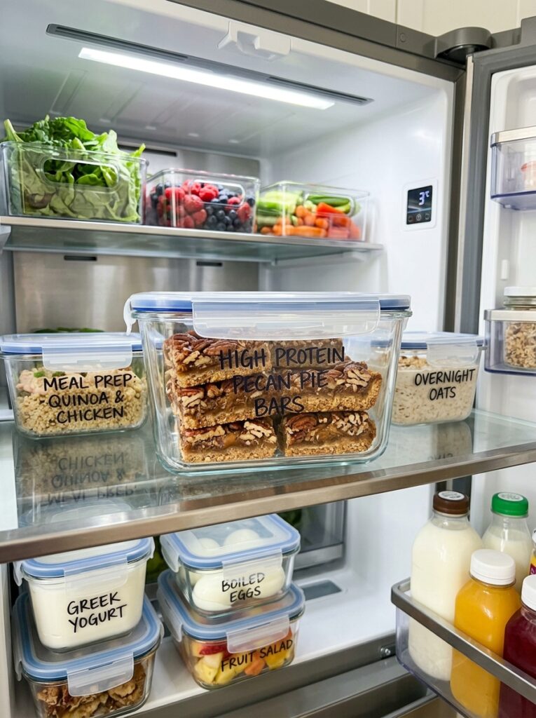 high protein pecan pie bars 16 Food storage containers with pie… 202605291414