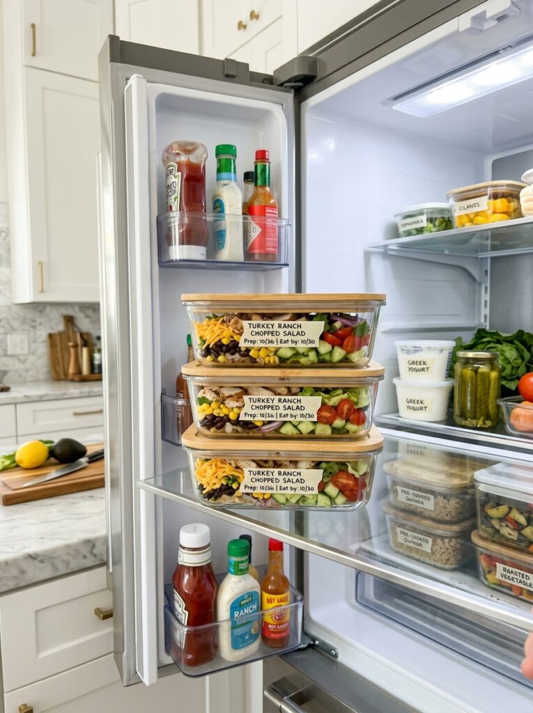 high protein turkey ranch chopped salad 16 Food storage containers with salad 202605221626
